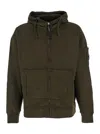 C.p. Company Men Sweatshirts Hooded Open In Brushed Emerized Diagonal Fleece In Green