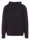 C.p. Company C.p.company Sweatshirts Hooded Open In Diagonal Raised Fleece In Black