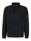 C.p. Company Black Sweatshirt With Polo Shirt Style Collar And Logo Plaque On The Sleeve In Black
