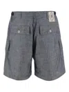 C.p. Company Chambray Cargo Shorts With Adjustable Waist In Blu