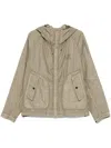 C.p. Company Linen Jacket With Buttoned Hood And Drawstring In White