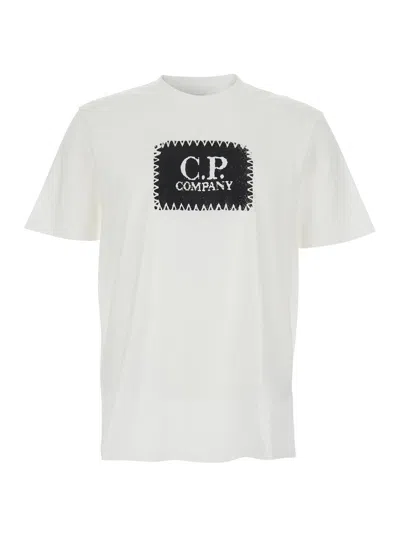 C.p. Company Men White Crewneck T-shirt With Logo On The Front In Cotton Man