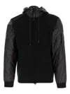 C.p. Company Men Black Jacket With Drawstring Hood And Logo Plaque On The Sleeve In Wool Man In Multi