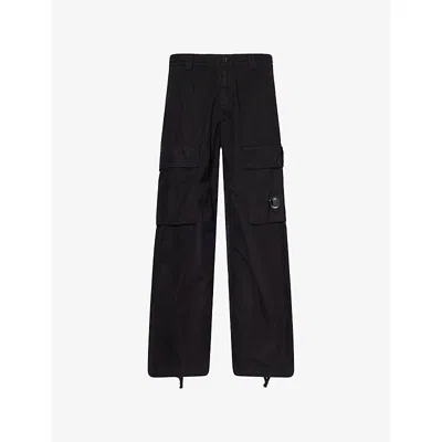 C.p. Company Mens Black Microreps Wide-leg Cotton Cargo Trousers