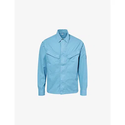 C.p. Company Mens Aegean Blue F-zip Regular-fit Cotton Overshirt Xl