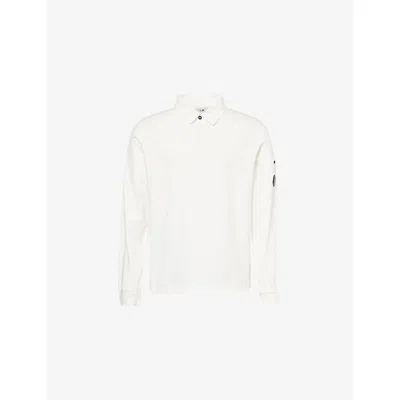 C.p. Company Mens Gauze White Branded-lens Patch Long-sleeve Cotton Polo Shirt