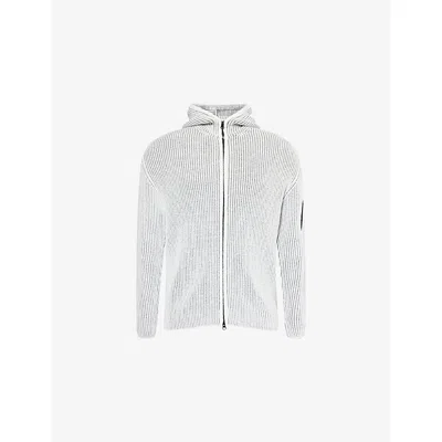 C.p. Company Mens Gunmetal Contrast Hooded Knitted Fleece Hoody In Gray