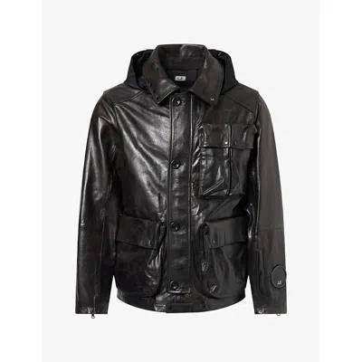 C.p. Company Mens Millie Goggle-hood Leather Jacket Black In Purple