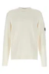 C.p. Company 'diagonal Raised' White Sweatshirt With Lens Motif On The Arm
