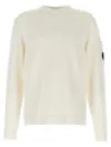 C.p. Company 'diagonal Raised' White Sweatshirt With Lens Motif On The Arm