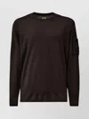 C.p. Company Fine-knit Merino Crewneck Sweater With Patch Pocket Detail In Brown