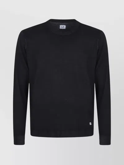 C.p. Company Merino Crew Neck Sweater With Ribbed Hem In Black