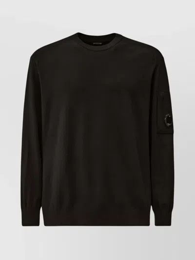 C.p. Company Merino Wool Crewneck Sweater Featuring Pockets In Black