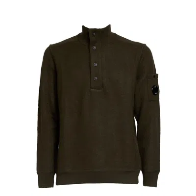 C.p. Company Merino Wool Felted Polo Collar In Green