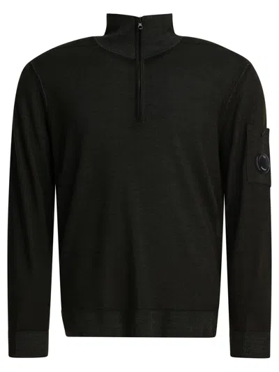 C.p. Company Half-zip Merino Wool Knit Pullover In Black