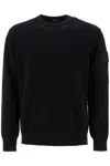 C.p. Company Fine Wool Crew Neck Sweater With Patch In Black