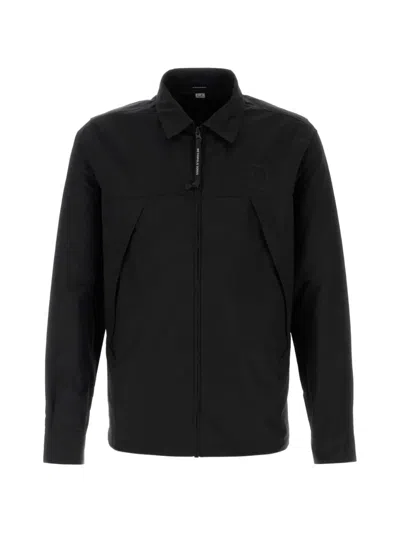 C.p. Company Classic Collar Front Zip Long Sleeve Shirt For Men In Black