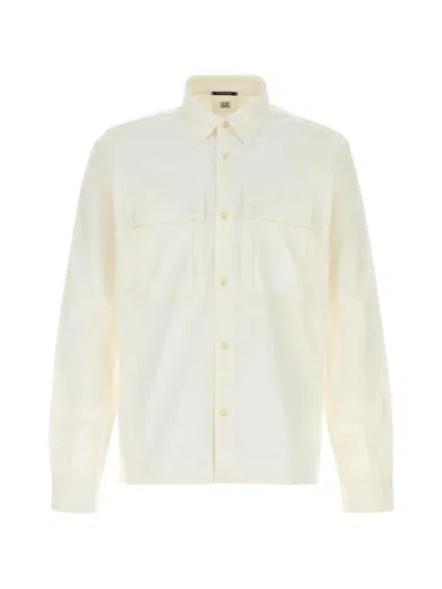 C.p. Company Metropolis Series Gabardine Long Sleeve Button Shi In White