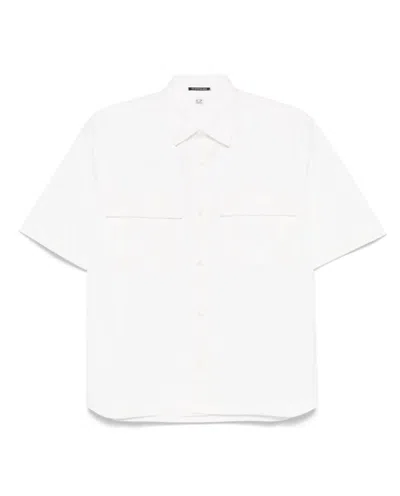 C.p. Company Metropolis Series Gabardine Short-sleeve Shirt In White