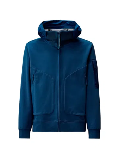 C.p. Company Metropolis Series Stretch Fleece Mixed Hooded Sweatshirt In Blue