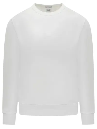 C.p. Company Metropolis Stretch Fleece Logo Sweatshirt In White