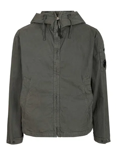 C.p. Company Micro-reps Hooded Lens Jacket Jackets Grey In Green