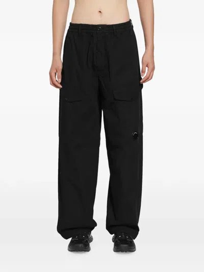 C.p. Company Wide Leg Nylon Silk Cargo Pants In Black