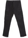 C.p. Company Streamlined Black Cargo Pants With Functional Pockets And Logo Detail In Black