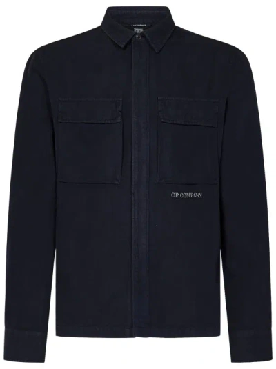 C.p. Company Midnight Blue Linen And Cotton Shirt
