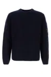 C.p. Company Chenille Cotton Crew Neck Sweater In Blue
