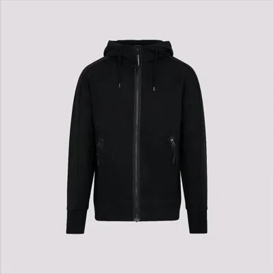 C.p. Company Minimalist Black Hooded Sweatshirt With Unique Opening Detail