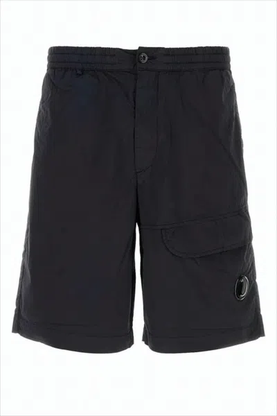 C.P. COMPANY MINIMALIST BLACK SHORTS WITH ELASTIC WAISTBAND