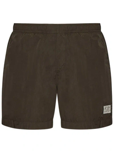 C.p. Company Mud Green Swim Shorts In Black