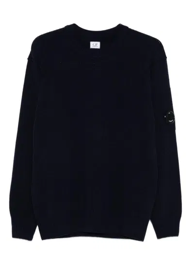 C.p. Company Navy Blue Crew Neck Sweater Cp Company In Black