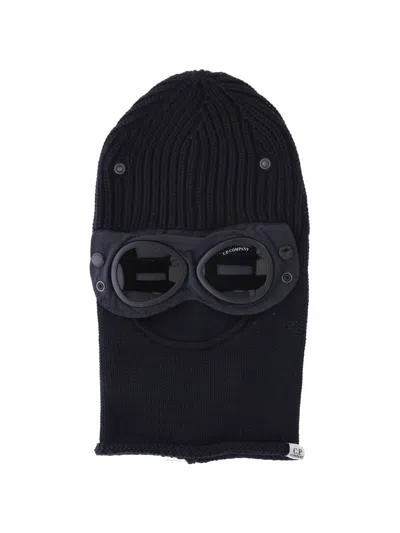 C.p. Company Navy Blue Goggle Knit Wool Balaclava In Black
