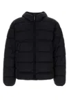 C.p. Company Men Black Down Jacket With Fixed Hood With Googles Detail In Tech Fabric Man In Black