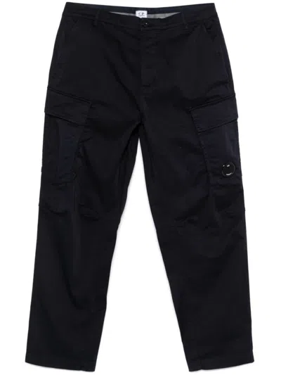 C.p. Company Navy Blue Trousers With Concealed Fly And Flap Pockets In Black