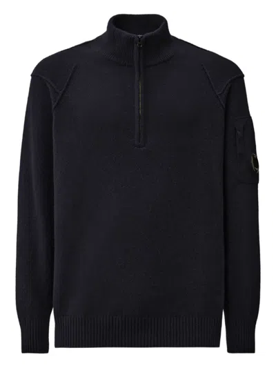 C.P. COMPANY NAVY BLUE WOOL HALF-ZIP SWEATER