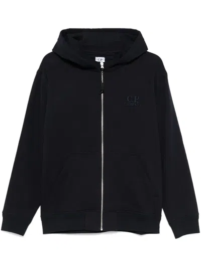 C.P. COMPANY C.P. COMPANY NAVY BLUE ZIP-UP HOODIE WITH DRAWSTRING HOOD AND LOGO