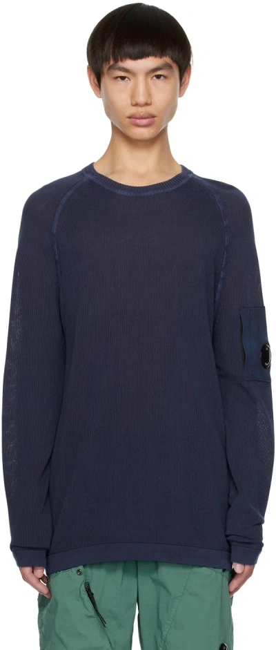 C.p. Company Navy Crewneck Sweater In 868 Medieval Blue