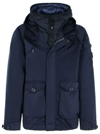 C.p. Company Navy Polyester Blend Hooded Jacket Men In Blue