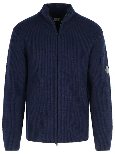 C.p. Company Wool Blend Sweater Arm Patch In Blue