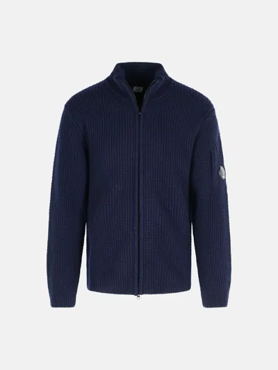 C.p. Company Navy Wool Blend Sweater In Blue