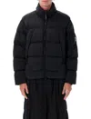 C.p. Company Quilted Down Jacket With High Collar And Logo Patch In Black