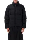 C.p. Company Quilted Down Jacket With High Collar And Logo Patch In Black