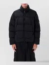 C.p. Company Quilted Down Jacket With High Collar And Logo Patch In Black