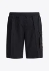 C.p. Company Black Minimalist Beach Shorts With Unique Lens Detail In Black