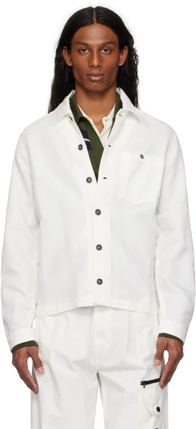 C.p. Company Off-white Cotton Linen Lens Overshirt In 103 Gauze White