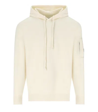 C.p. Company Off White Hooded Jumper In Neutral