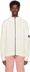 C.p. Company Lens-detail Zip-up Hoodie In 103 Gauze White